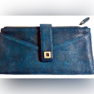 NWOT LODIS Wallet Navy Blue Snakeskin Reptile Sueded Leather